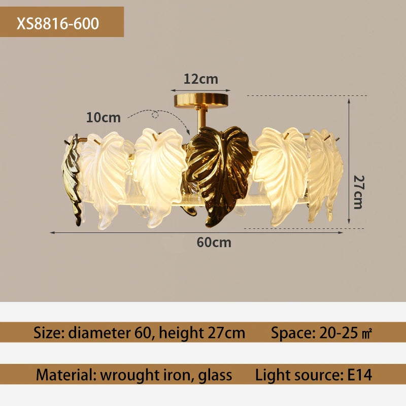 French vintage-style glass leaves LED ceiling light - vue 9 sur 9