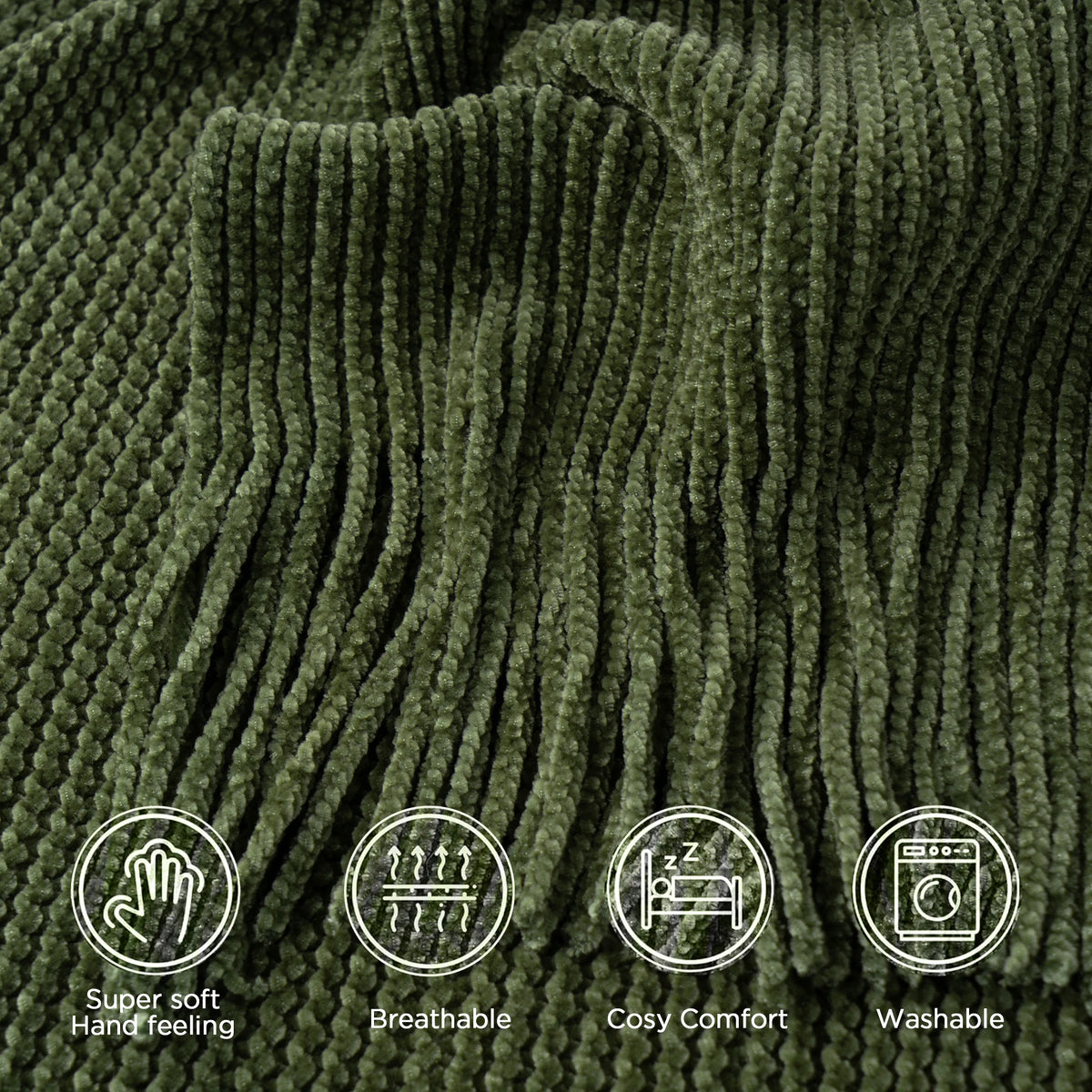 Chenille check throw with tassels for living room or bedroom decor - vue 6 sur 6