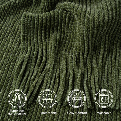 Plaid maille chenille a pompons motif carreaux decoratif - vue 7 sur 6