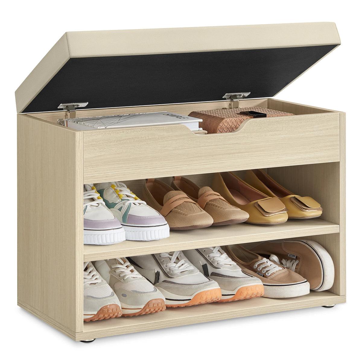VASAGLE Shoe Bench, Bench, Shoe Rack with Padded Cushion, Shoe Organizer with 3 Levels, 30 x 60 x 44 cm, for Hallway