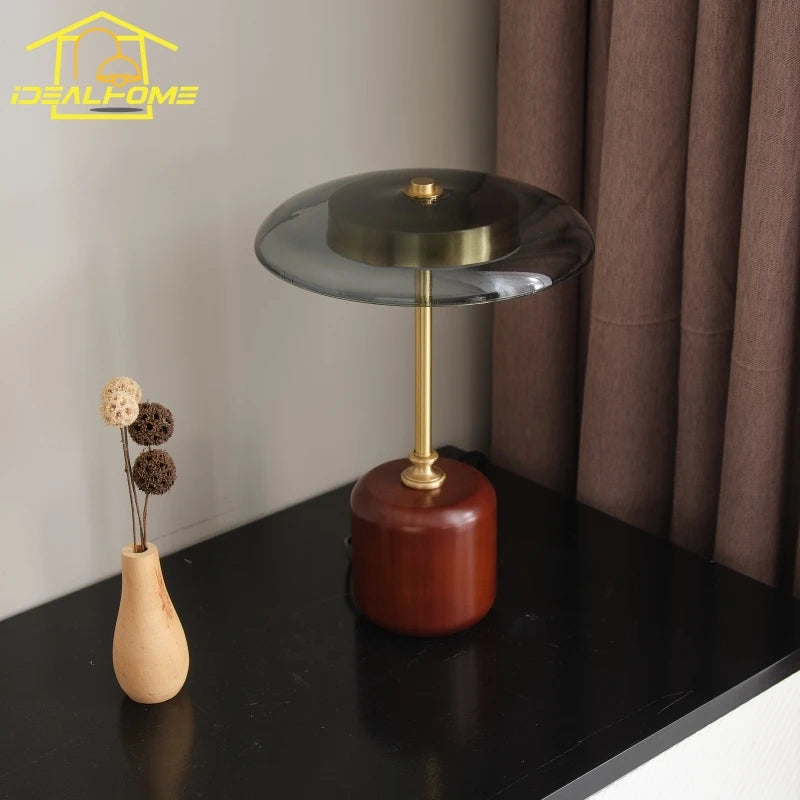 American retro brass and glass desk lamp - vue 4 sur 7