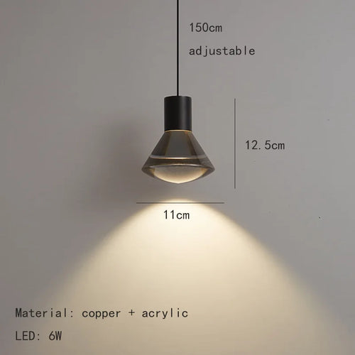 Transparent acrylic pendant light with natural adjustable cord - vue 9 sur 11
