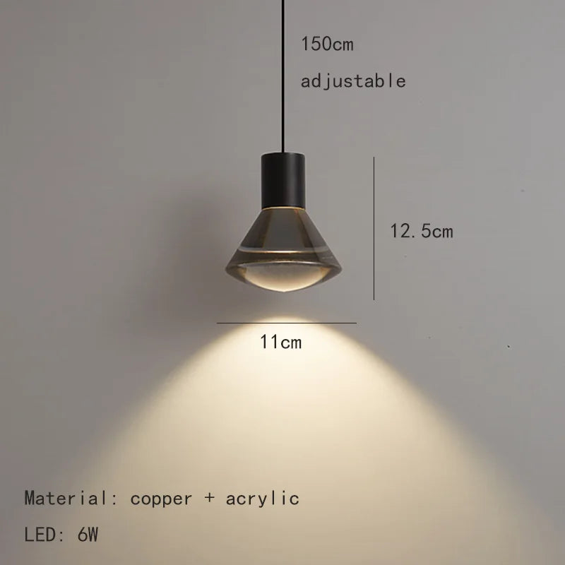 Transparent acrylic pendant light with natural adjustable cord - vue 8 sur 11