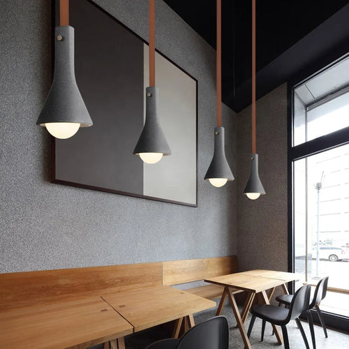 Industrial leather and cement retro decorative pendant light - vue 6 sur 17