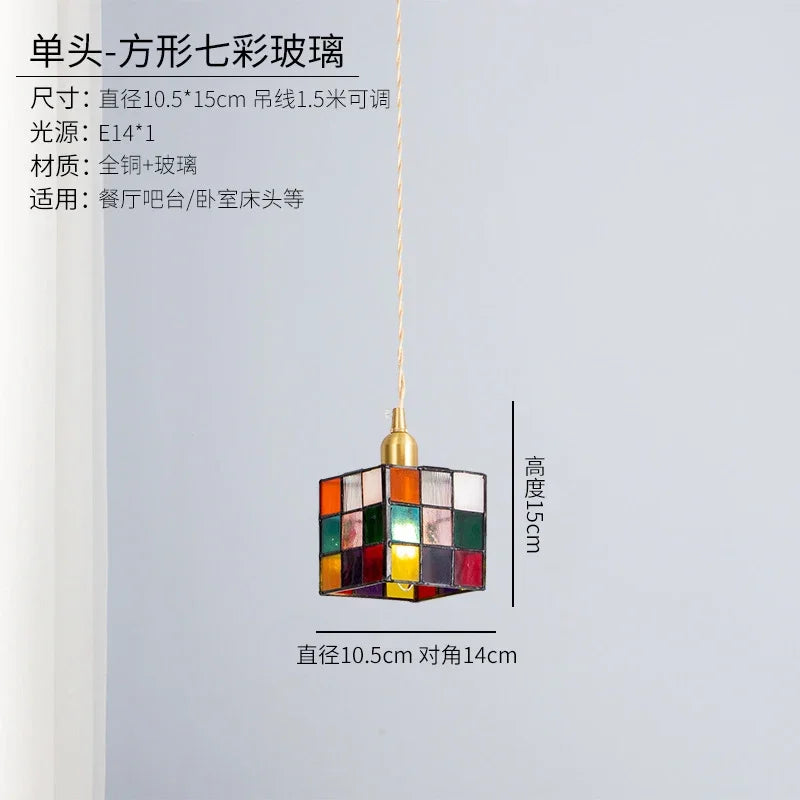 Tiffany style cube stained glass ceiling light indoor decor