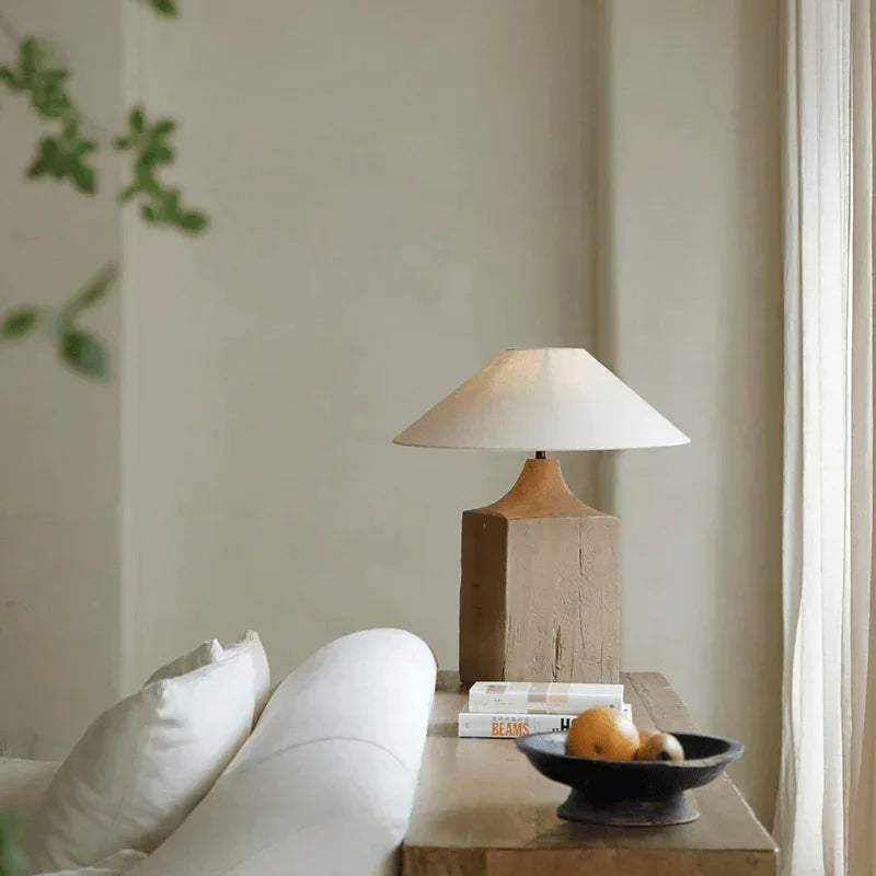 Japanese wabi-sabi style bedside lamp, luxury zen retro design - vue 4 sur 7