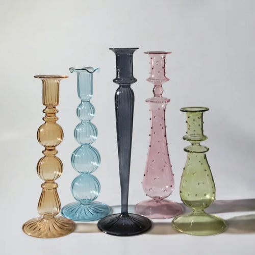 Retro glass candle holder for home and wedding decor - vue 3 sur 9