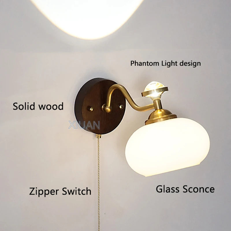 Wabi-sabi glass flower wall light with solid wood - vue 5 sur 21