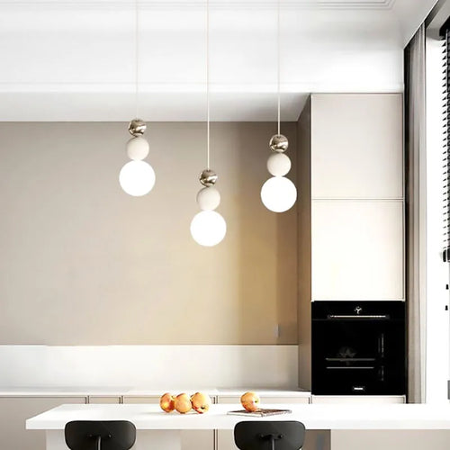 Nordic white glass pendant lamp with adjustable wire decorative light - vue 2 sur 7