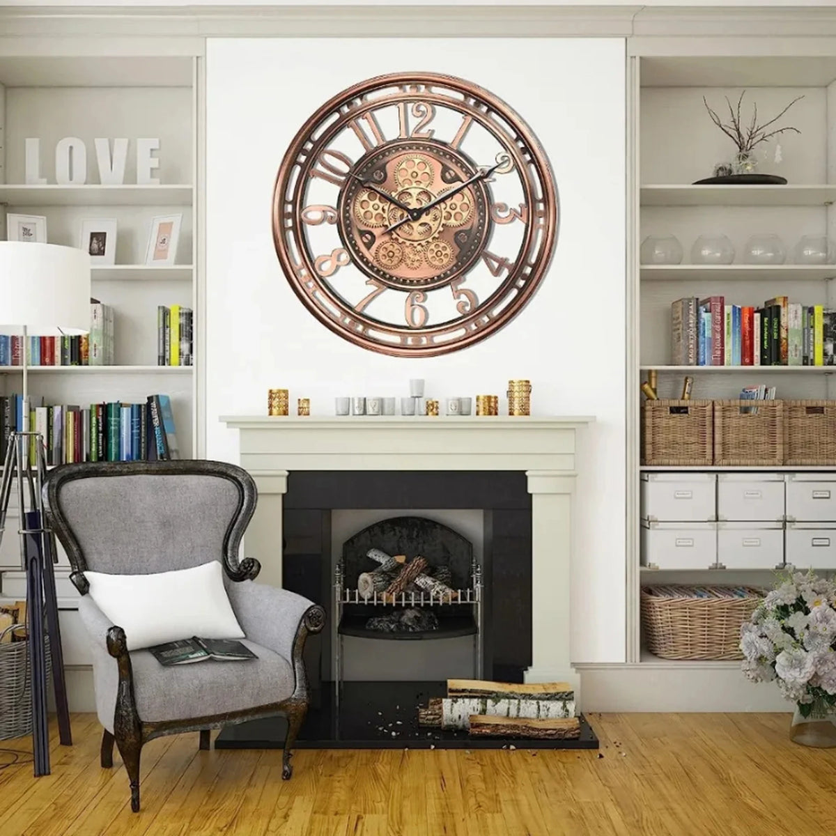 antique decorative metal gear wall clock - vue 3 sur 10