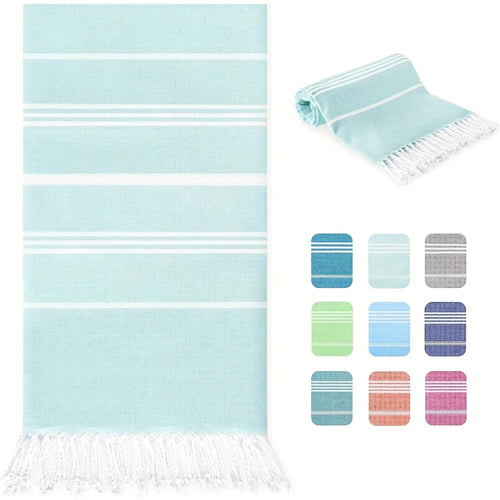 Serviette de plage turque rayée pompons séchage rapide - vue 3 sur 7