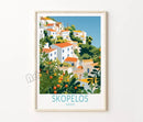 Retro travel poster castle and Santorini island wall art
