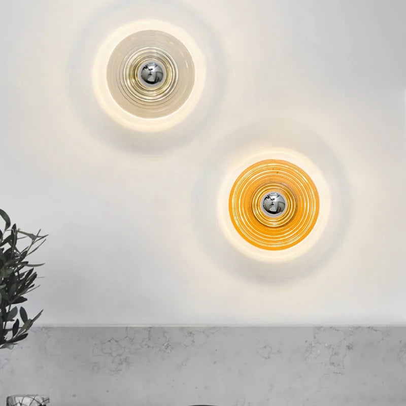 Nordic round glass LED wall light with water ripple effect - vue 4 sur 8