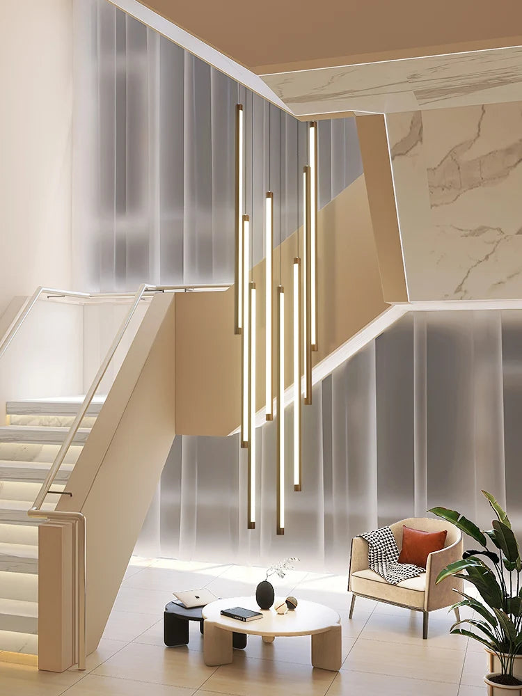 Nordic wood grain duplex rotating minimalist LED chandelier - vue 4 sur 14