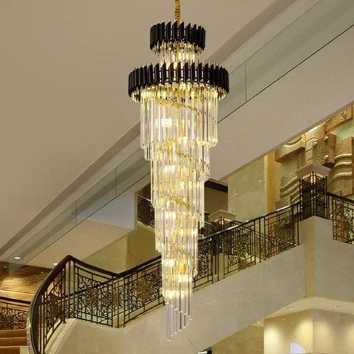 Luxury spiral LED crystal chandelier for high ceilings - vue 4 sur 8