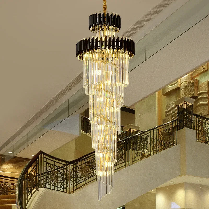Luxury spiral LED crystal chandelier for high ceilings - vue 3 sur 8