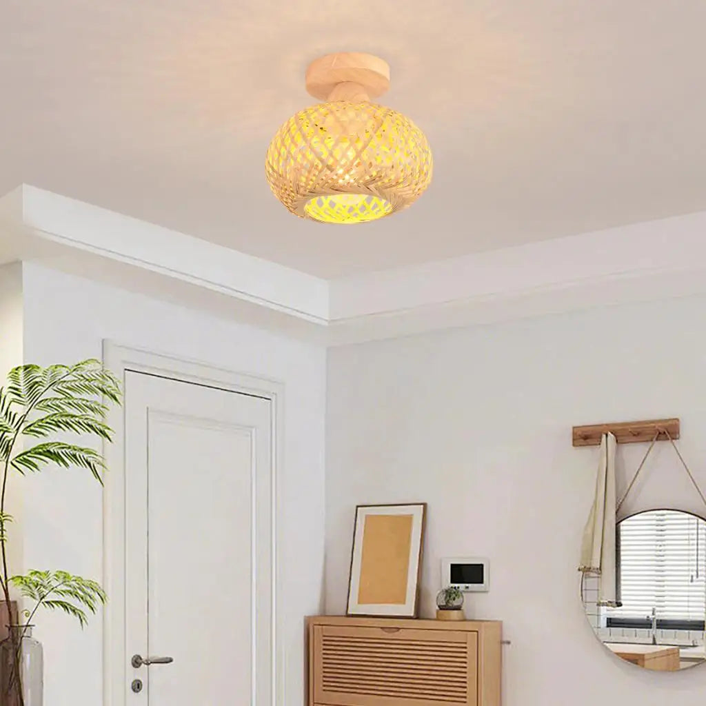 Retro woven bamboo ceiling light for interior decor - vue 6 sur 7