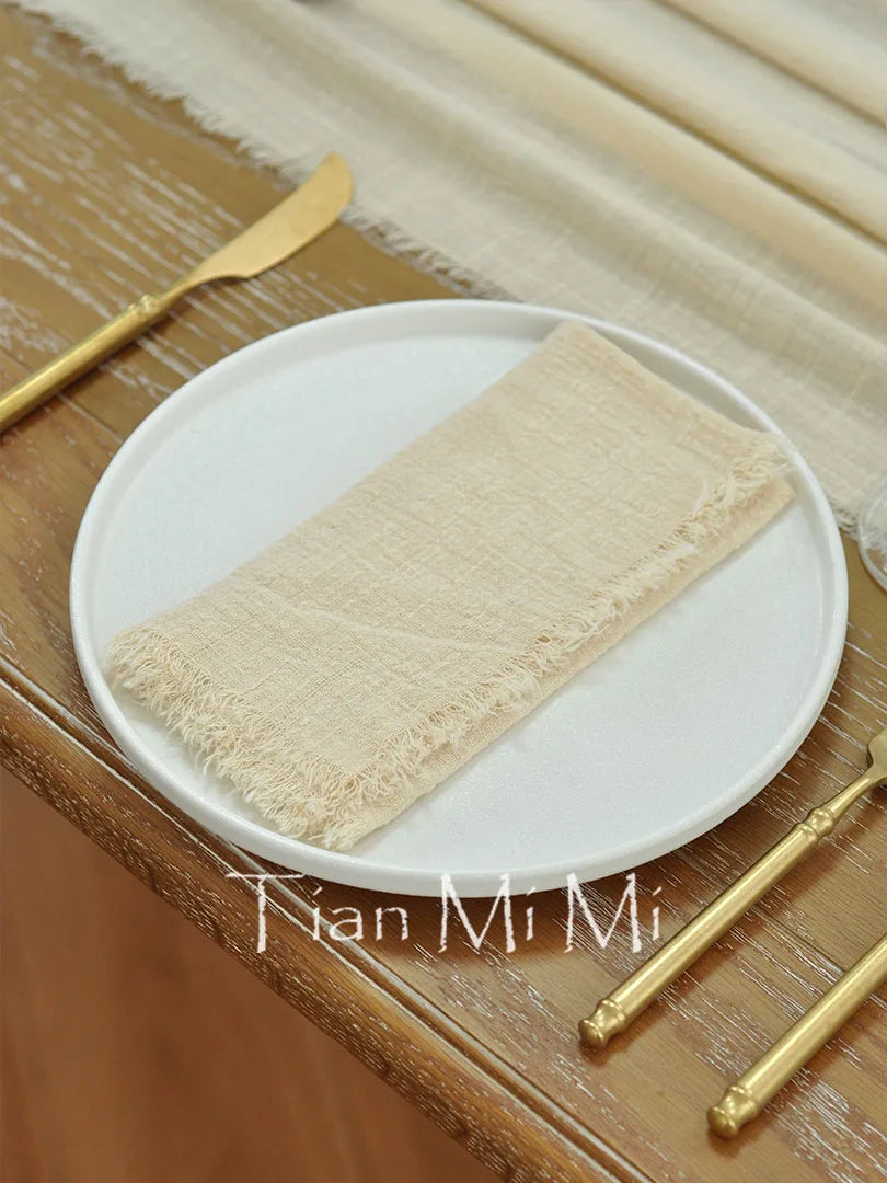 Retro beige cotton gauze table runner for weddings and parties - vue 7 sur 7