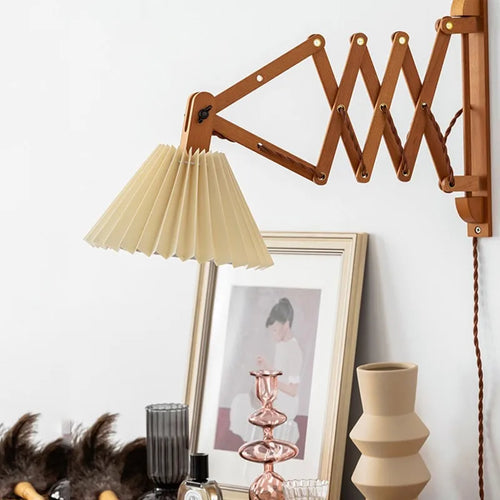 Sax modern telescopic LED wood wall lamp Japanese style long arm creative bedroom bedside home decor light - vue 6 sur 8