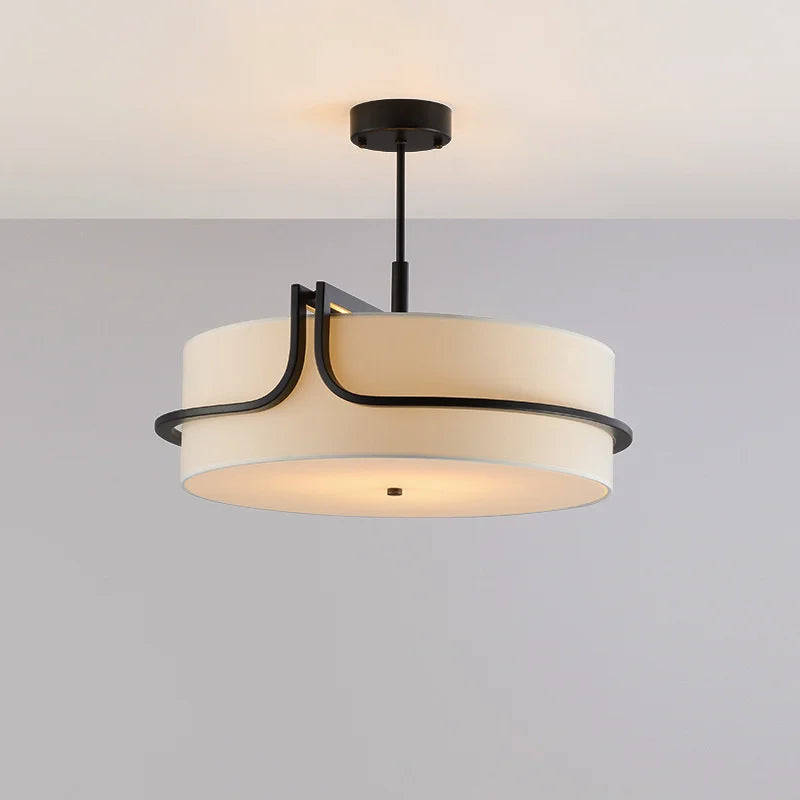 Luxury designer ceiling light in copper with fabric shade