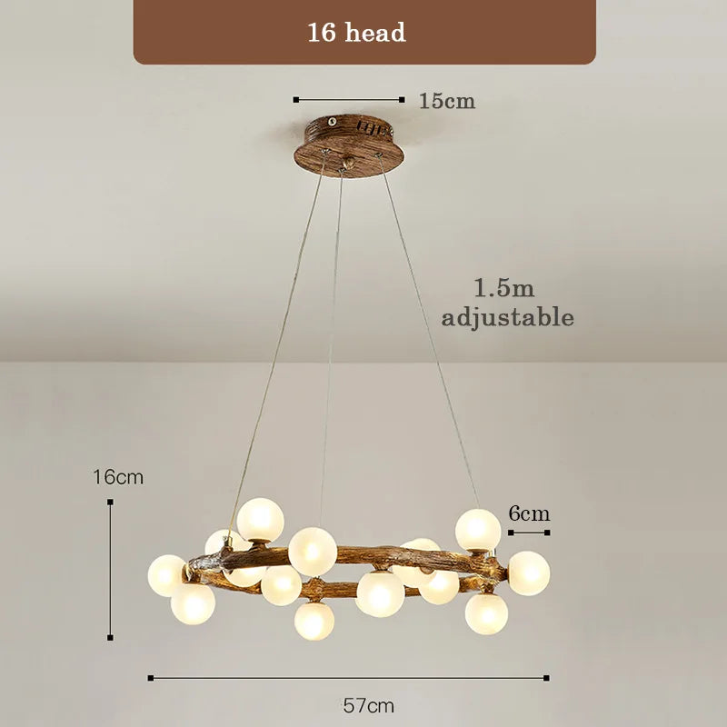 Wabi-sabi style artificial wood chandelier for indoor use - vue 7 sur 9
