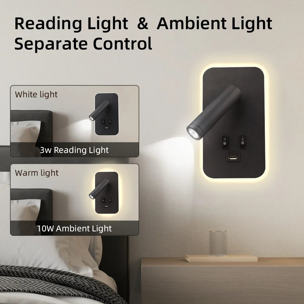 wall light with switch and rotating USB port - vue 4 sur 6