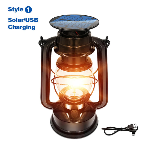 Outdoor hanging antique metal solar lantern with USB charging