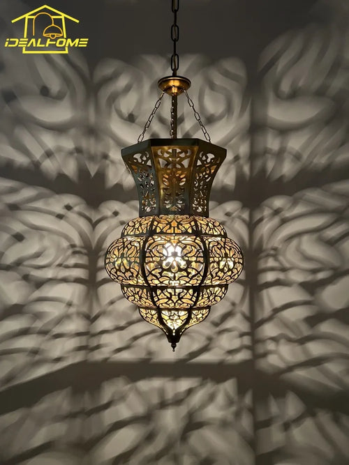 Moroccan retro carved pendant light in exotic style - vue 4 sur 5