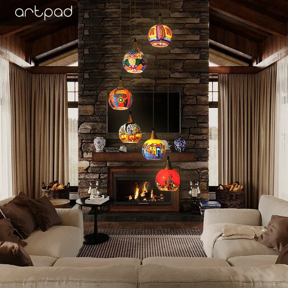 Handmade vintage Turkish mosaic chandelier for interior decoration