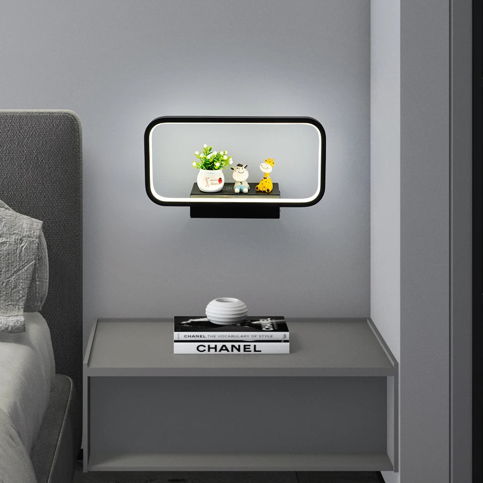 Modern touch wall light with dimmer and wireless USB charging