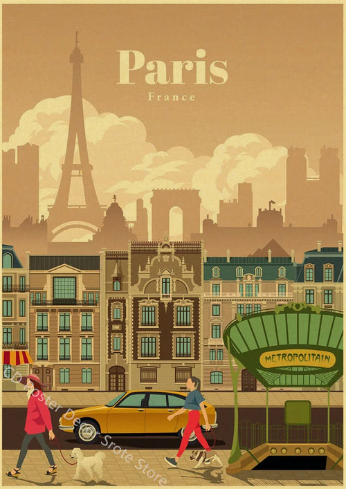 Retro world cities poster for wall decoration