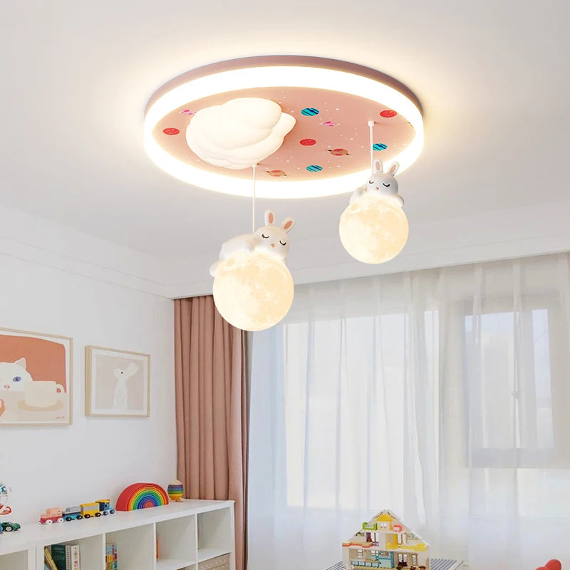 Children's LED chandelier with bear and rabbit design