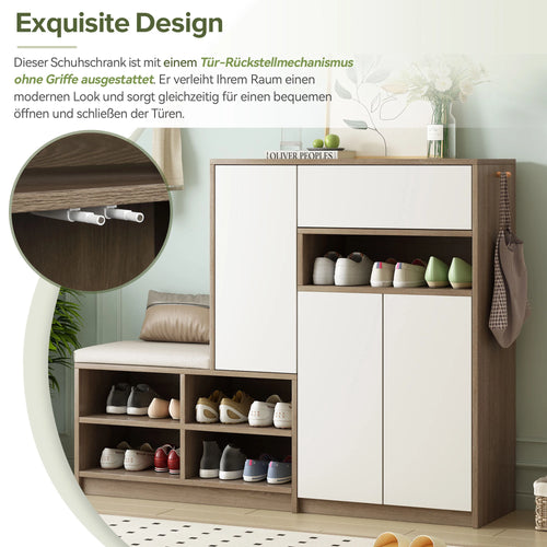 Shoe storage bench &amp; shoe cabinet, multi-functional shoe rack with padded seat, versatile shoe storage - vue 4 sur 6