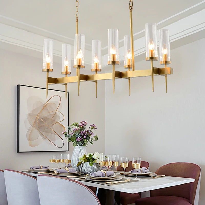 Gold metal and glass LED chandelier - vue 4 sur 24