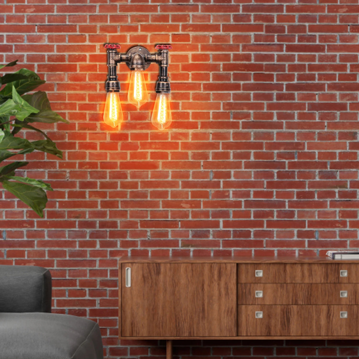 Vintage steampunk iron wall light with water pipe - vue 5 sur 10