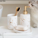 marbled ceramic bathroom and storage set