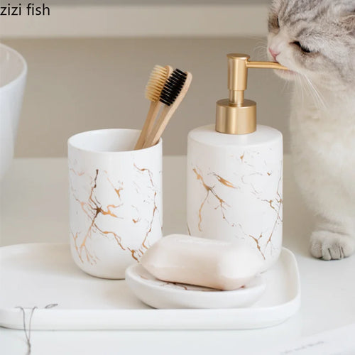 marbled ceramic bathroom and storage set - vue 2 sur 11