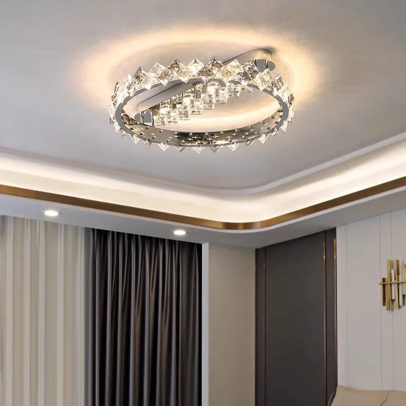 Modern stainless steel chrome chandelier with crystal lighting