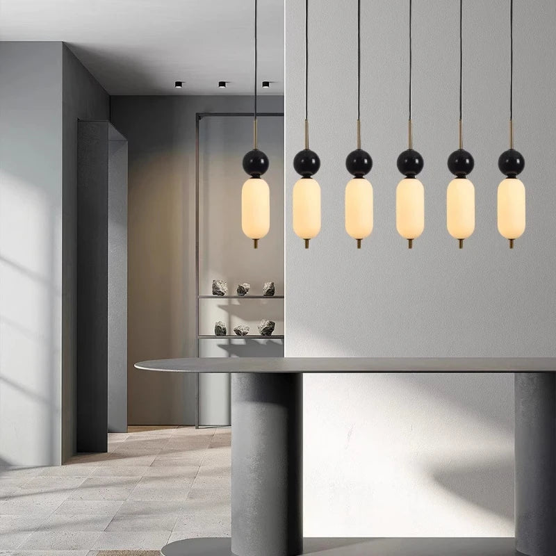 Minimalist glass chandelier with creative natural marble lighting - vue 4 sur 7