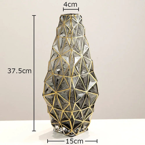 gold-plated striped glass vase for elegant floral decoration - vue 11 sur 10