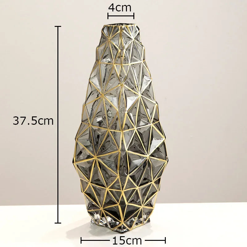 gold-plated striped glass vase for elegant floral decoration - vue 10 sur 10