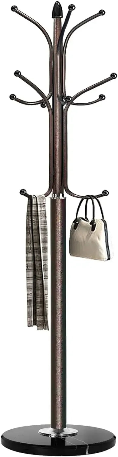 Metal Coat Rack Stand with Natural Marble Base, Free Standing Hall Tree with 12 Hooks for Hanging Scarf, Bag, Jacket - vue 8 sur 9