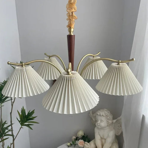 Nordic retro pendant light with pleated fabric shade decorative lamp - vue 3 sur 11
