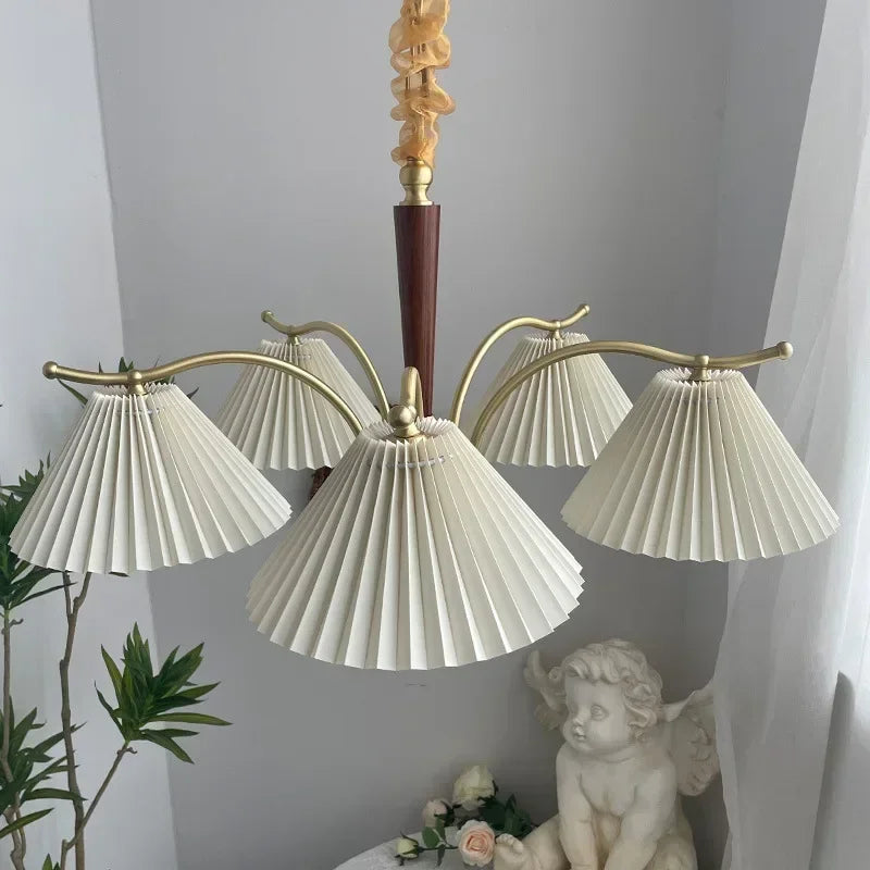 Nordic retro pendant light with pleated fabric shade decorative lamp