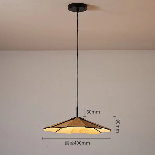 Handmade Japanese wabi-sabi walnut pendant light for interior decor - vue 9 sur 8