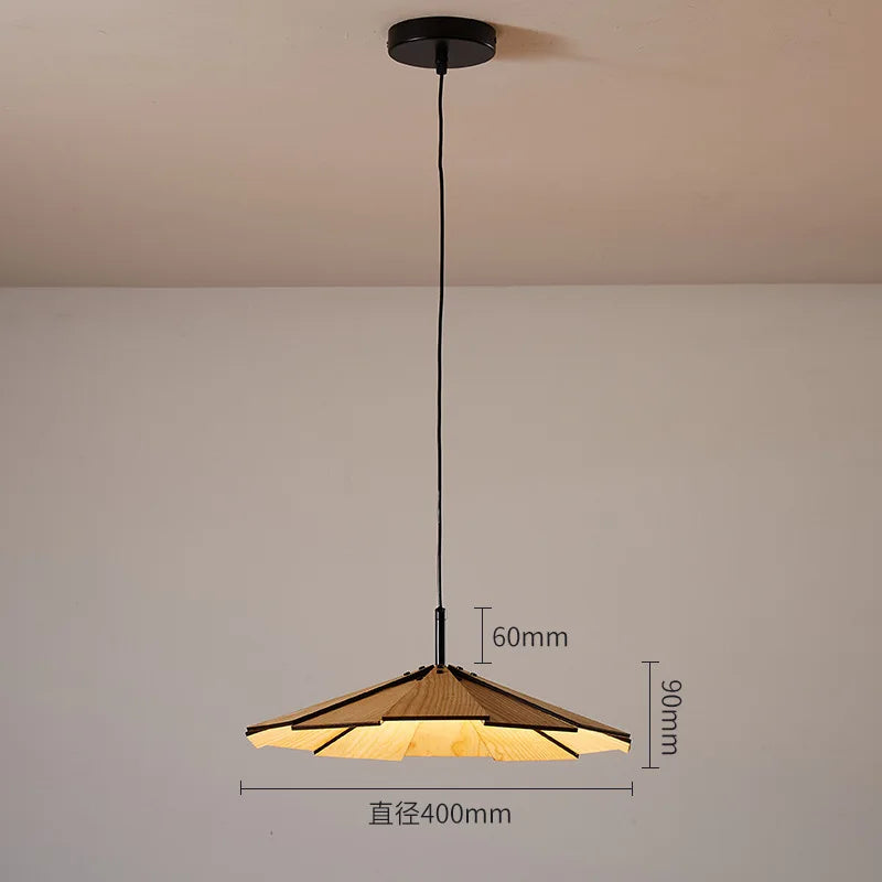 Handmade Japanese wabi-sabi walnut pendant light for interior decor - vue 8 sur 8