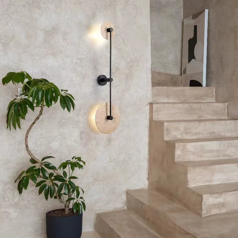 Japanese yellow travertine LED wall light for hotel and home decor - vue 3 sur 11