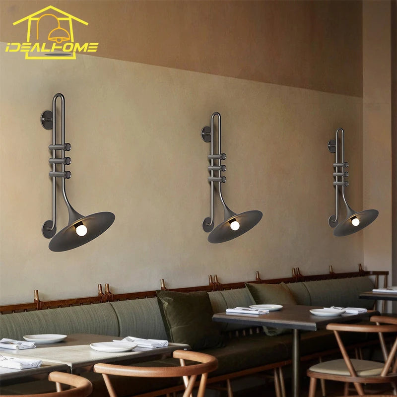 Romantic industrial saxophone LED wall light for restaurant