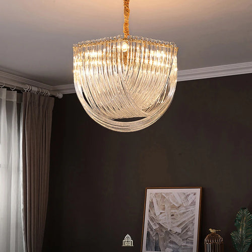 Modern glass LED chandelier for restaurant or hotel - vue 5 sur 14