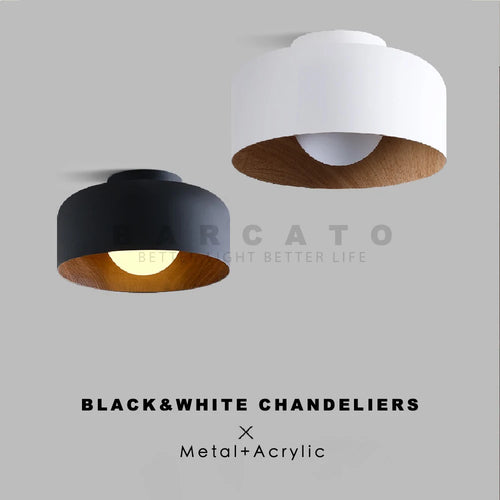Nordic modern walnut wood texture LED ceiling light for bedroom, living room, kitchen, study, hallway, balcony, round G9 chandelier - 8692435976538 - vue 6 sur 8